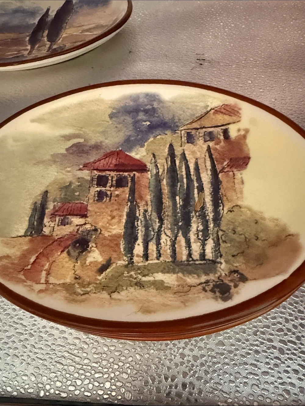 Vintage Hand-Painted Italian countryside Salad Plates - Set of 4